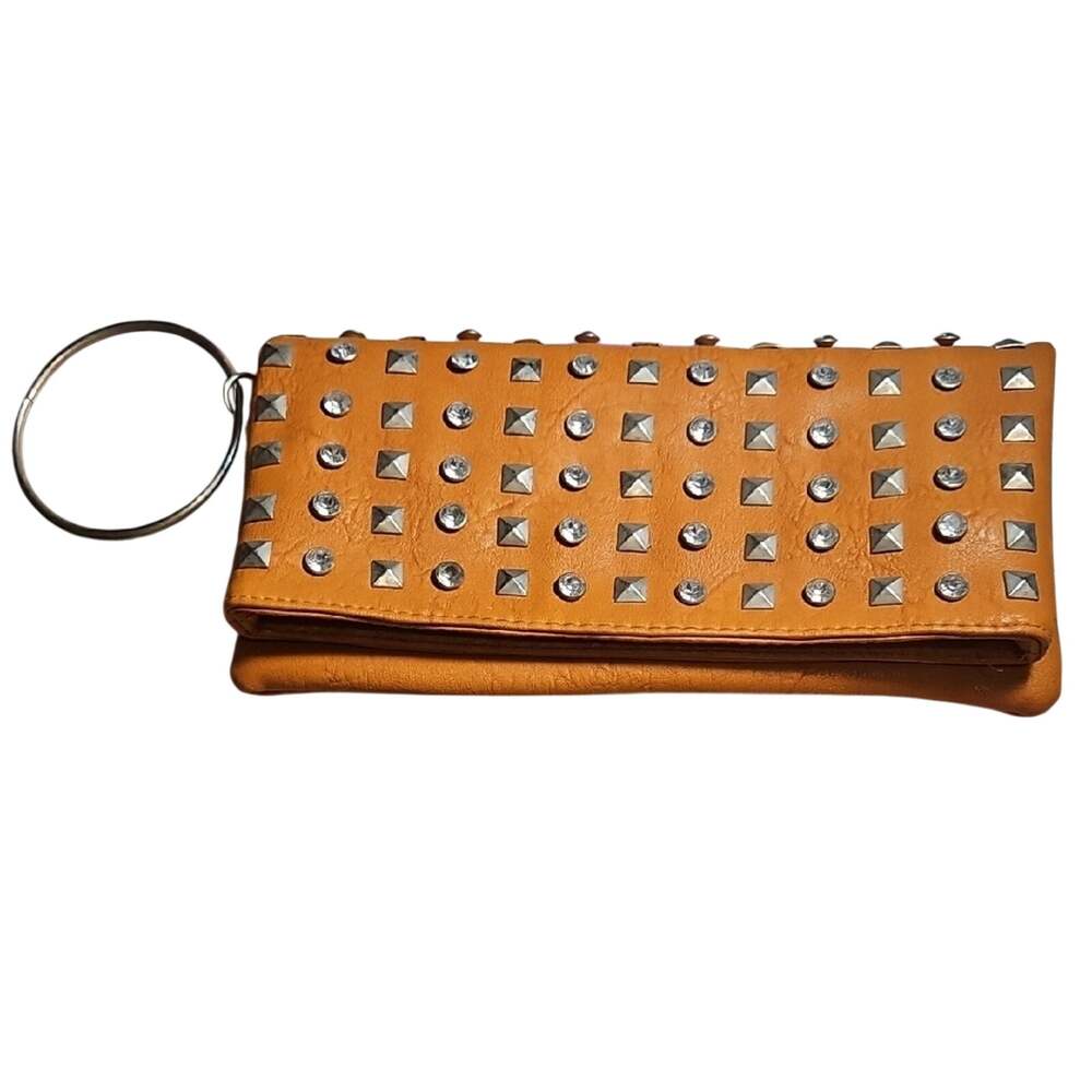 Tan Studded Leather Clutch